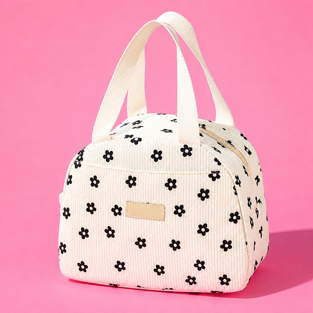 Black Daisies corduroy lunch bag