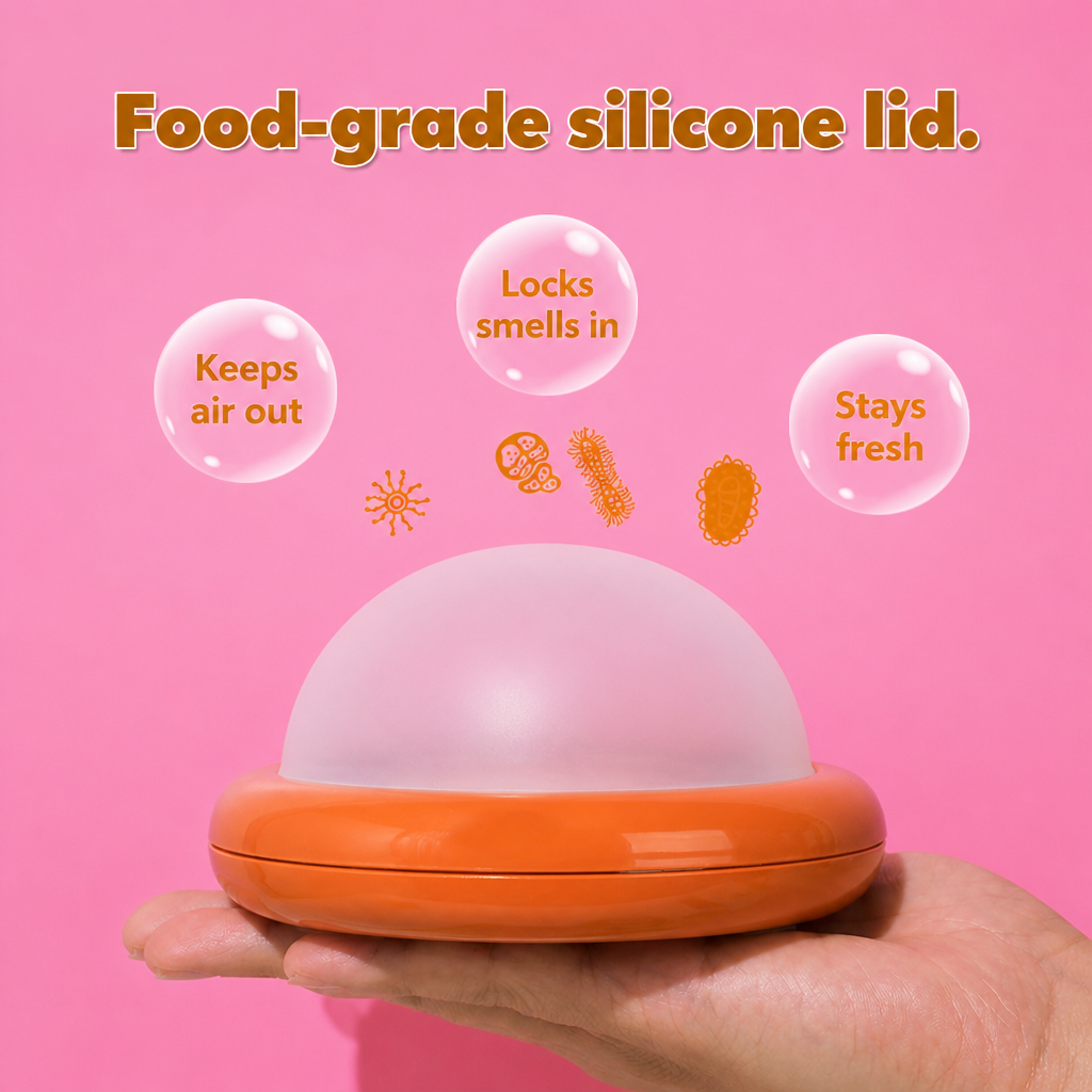 Food-grade silicone lid keeps air out