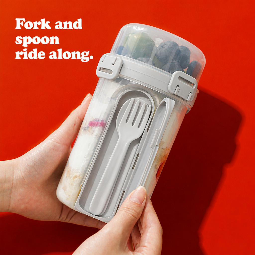 Fork and spoon stored in the side holder