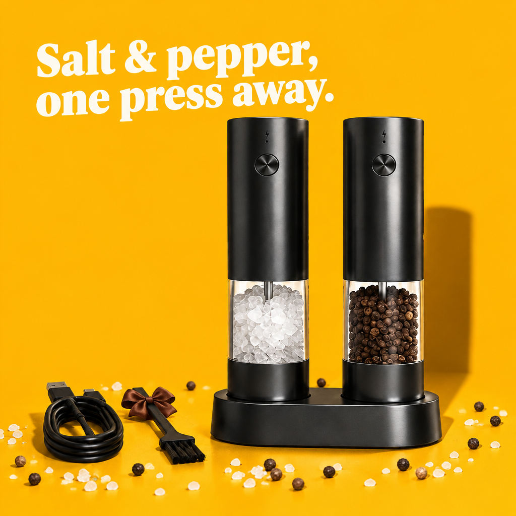Electric salt and pepper grinder set with stand