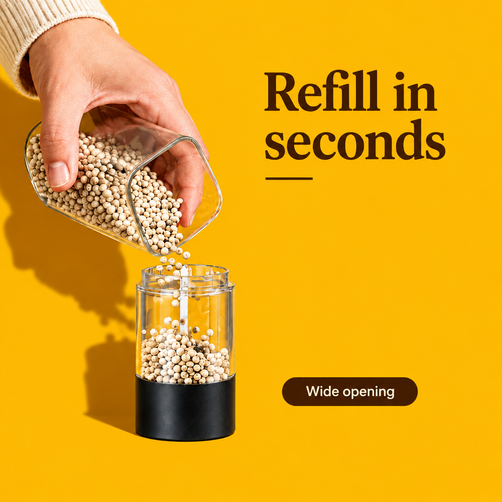 Refill in seconds, wide opening